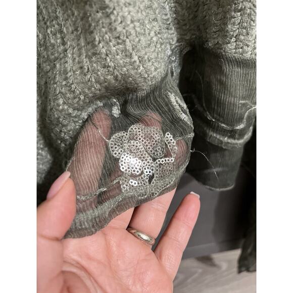 Belle France Sweater Mohair Blend Top XL Embroidery Silk Trim Deep Green Italy - Picture 2 of 7